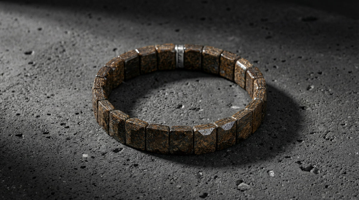 Bronzit Doğal Taş Kare Kesim Geniş Bileklik (Rolex Stil)