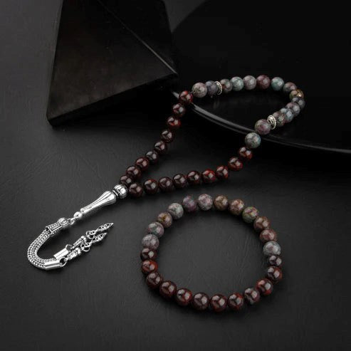 Ruby Kiyanit-Dragon Jasper Doğal Taş Tesbih Bileklik Seti
