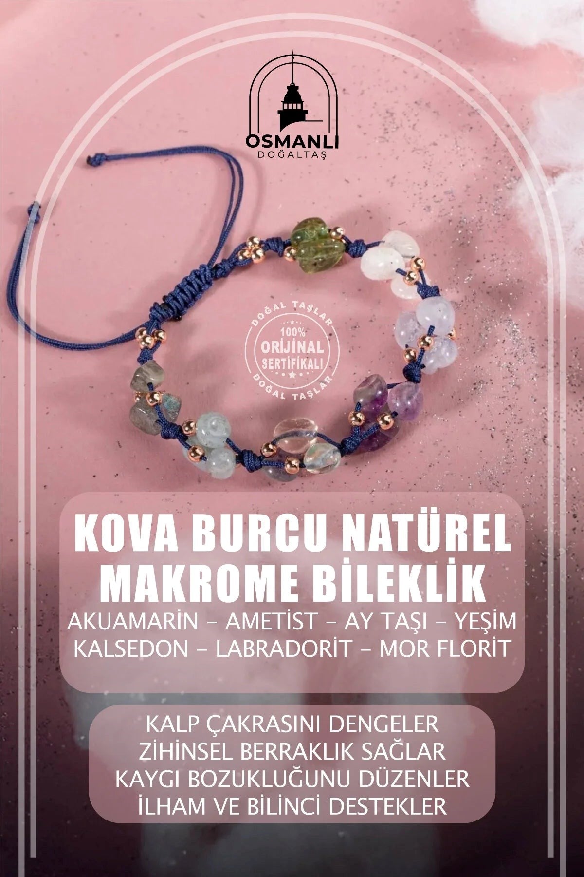 Kova Burcu Bileklik Akuamarin, Ametist, Ay Taşı, Kalsedon, Labradorit, Mor Florit, Yeşim