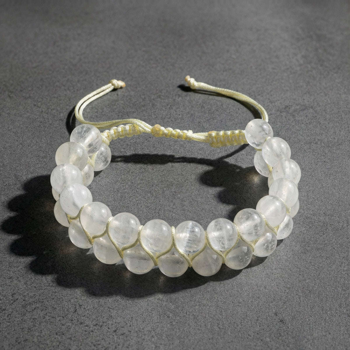 Selenit 8 mm Çift Sıra Makrome Doğal Taş Bileklik