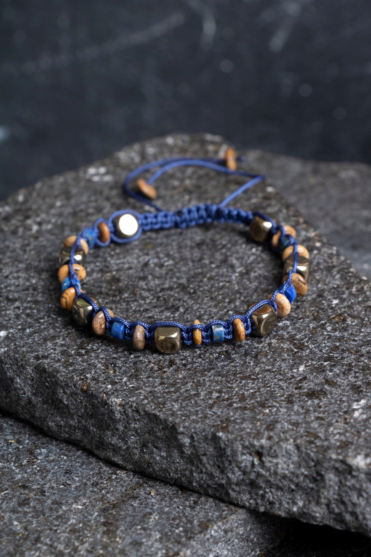 Sertifikalı Jasper, Lapis Lazuli, Hematit Doğal Taş Makrome Bileklik (SK:364)