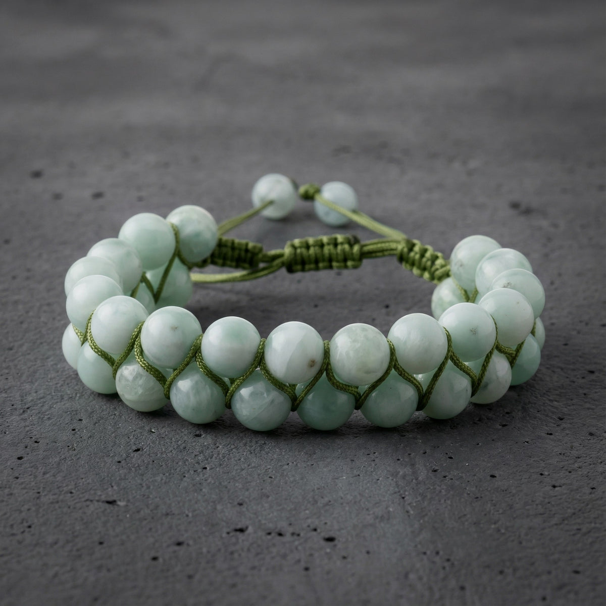 Yeşil Larimar 8 mm Çift Sıra Makrome Doğal Taş Bileklik