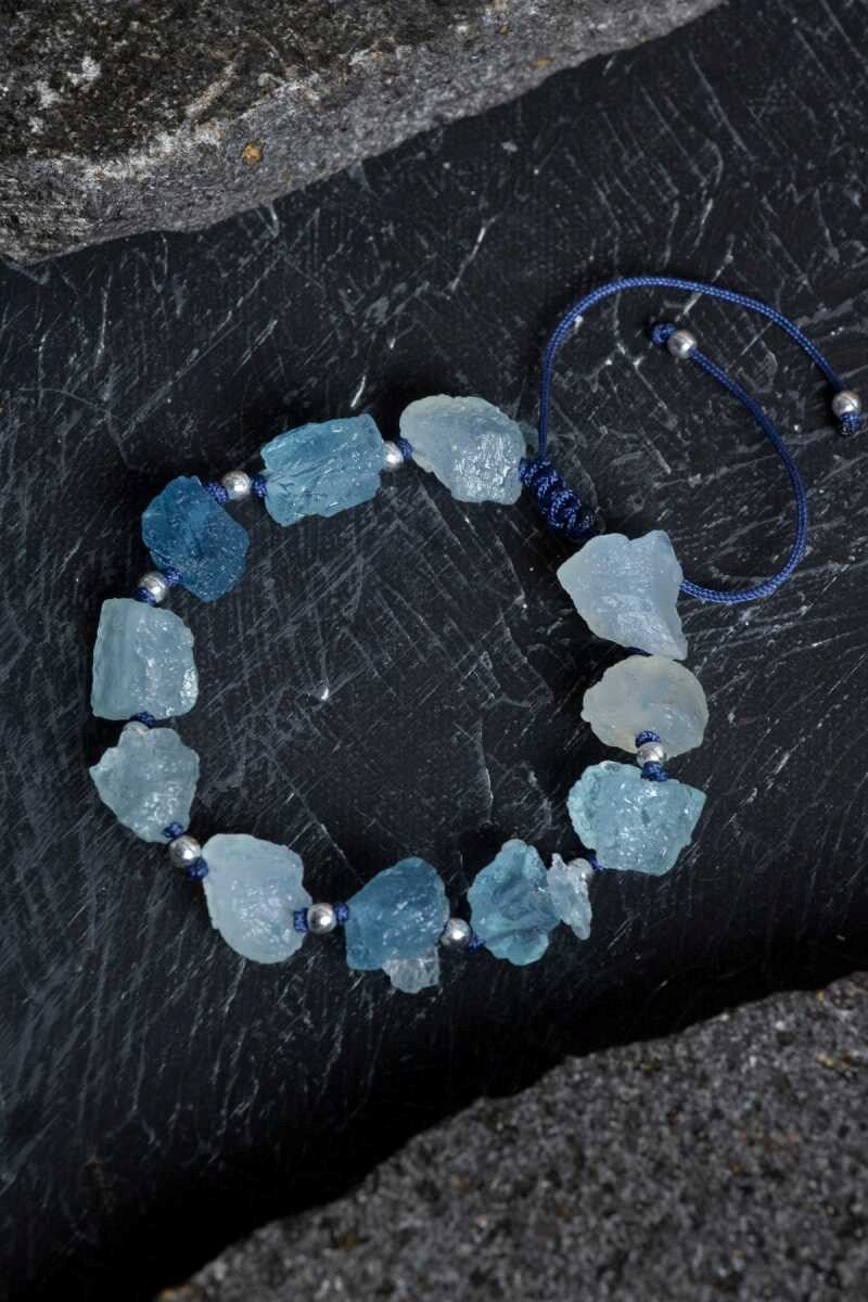 Akuamarin Naturel Doğal Taş Makrome Bileklik