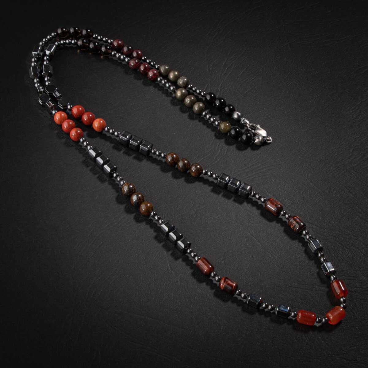 Obsidyen-Pirit-Dumanlı Kuvars-Jasper-Bronzit-Kaplan Gözü-Kırmızı Akik-Lal Taşı-Hematit Doğal Taş Erkek Tasarım Kolye