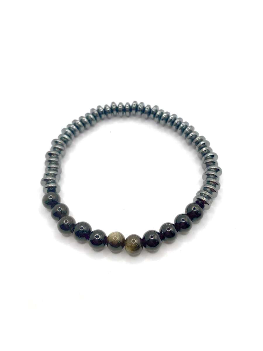 Hakiki Orijinal 6mm Obsidyen - Hematit Doğal Taş Misinalı Bileklik