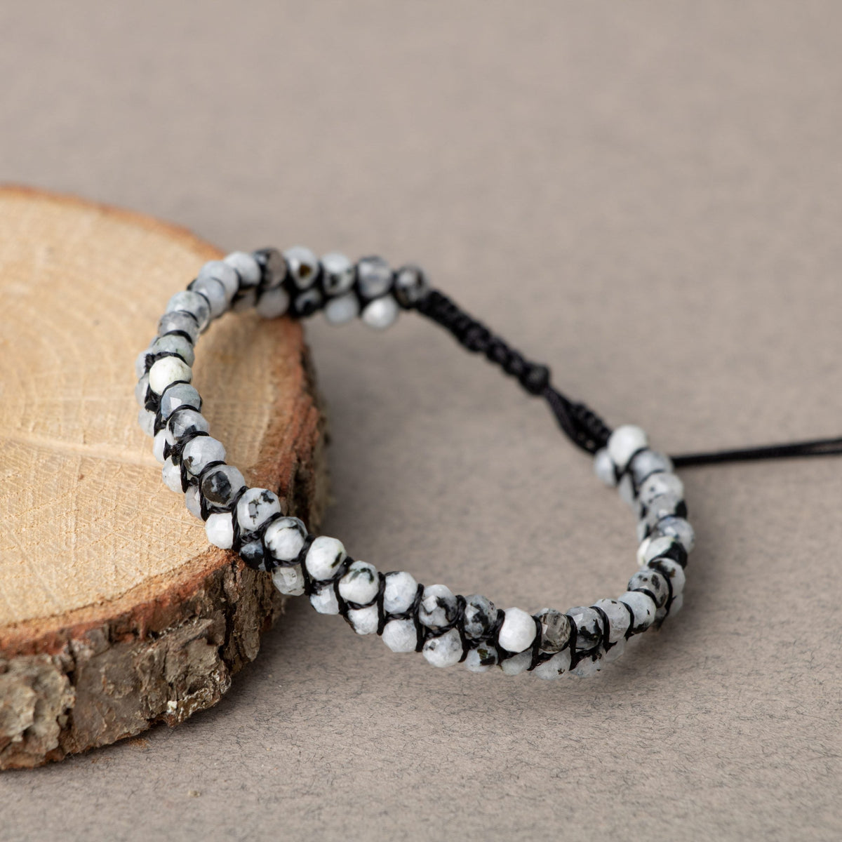 Ay Taşı 3-4 mm Çift Sıra Doğal Taş Bileklik – Unisex El İşçiliği
