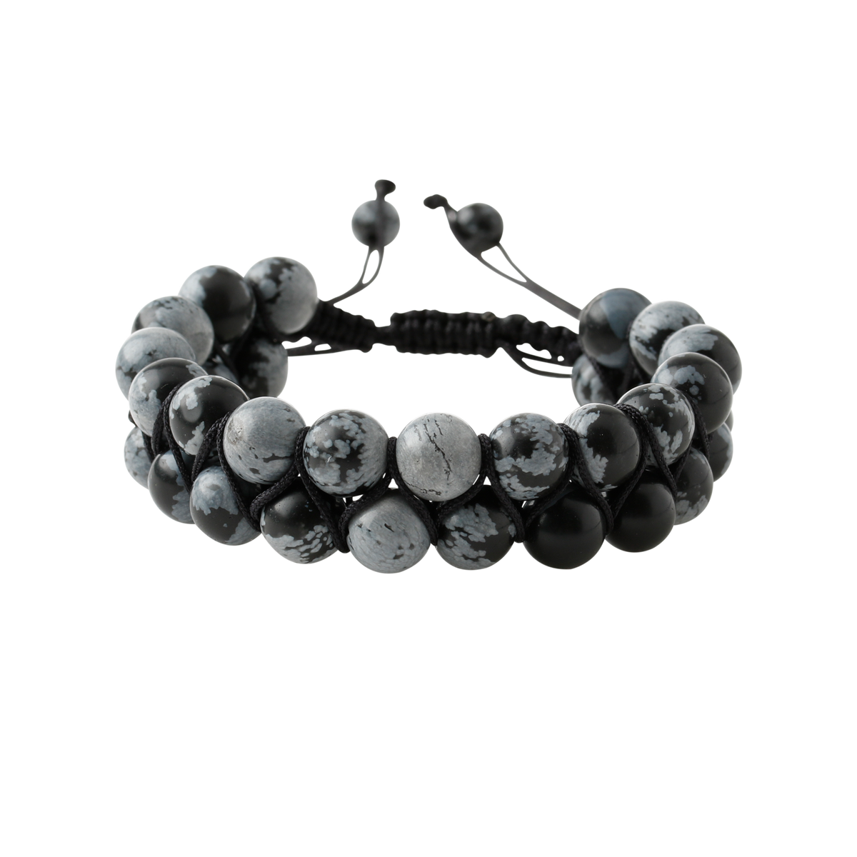 Karlı Obsidyen 8mm Çift Sıra Makrome Doğal Taş Bileklik