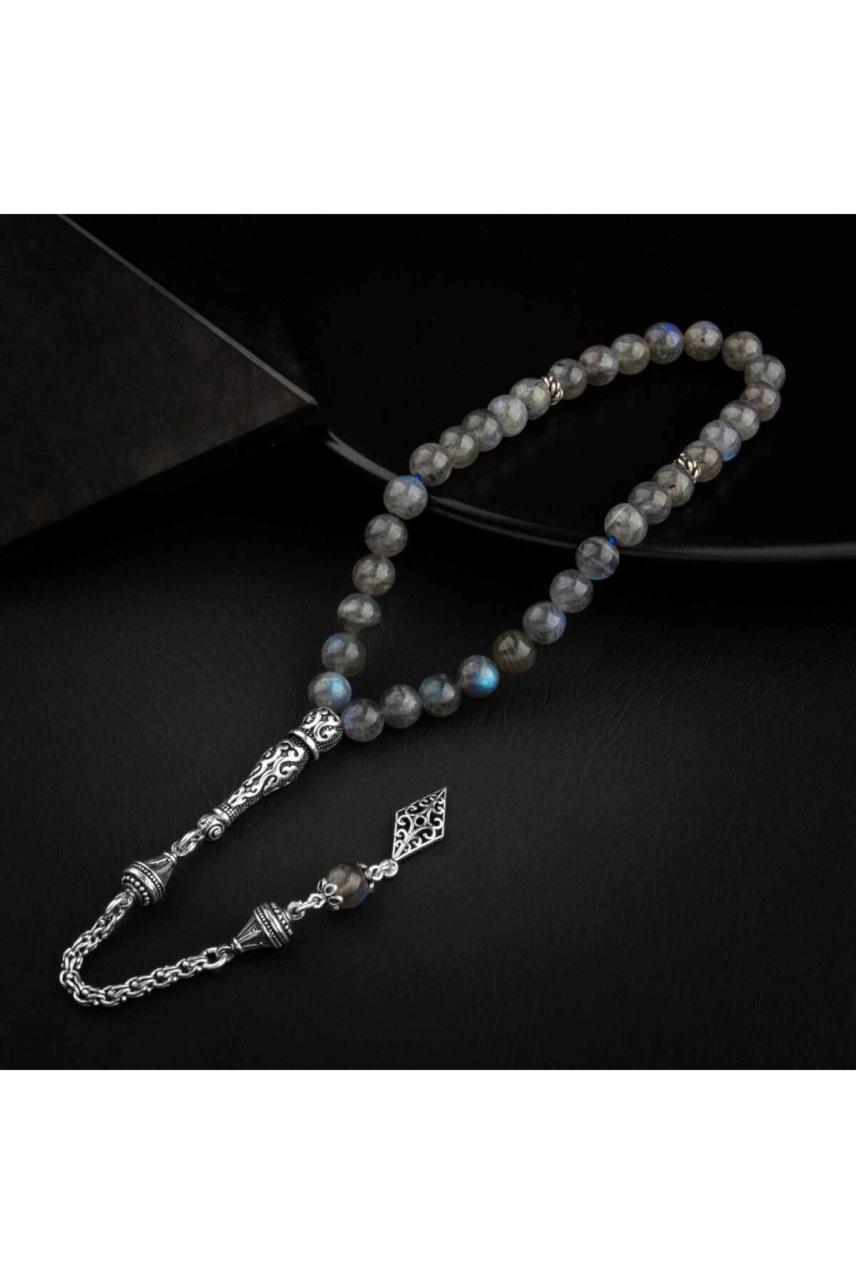 Labradorit Doğal Taş 8mm Gümüş İmameli Tesbih