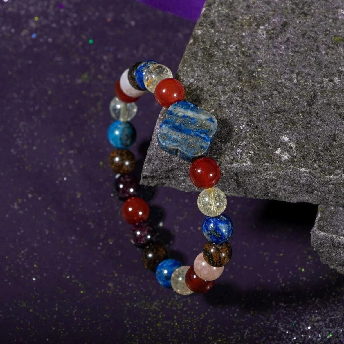 Aslan Burcu Bileklik Bordo Granat Lal, Bronzit, Güneş Taşı, Kırmızı Akik, Lapis Lazuli, Sitrin
