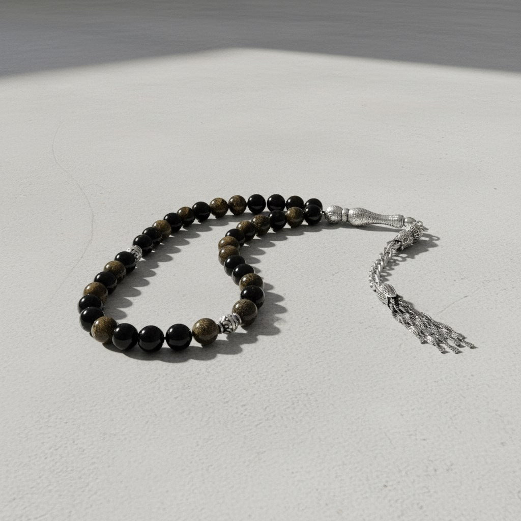Golden Obsidyen Doğal Taş Tesbih – 33’lük / 8 mm