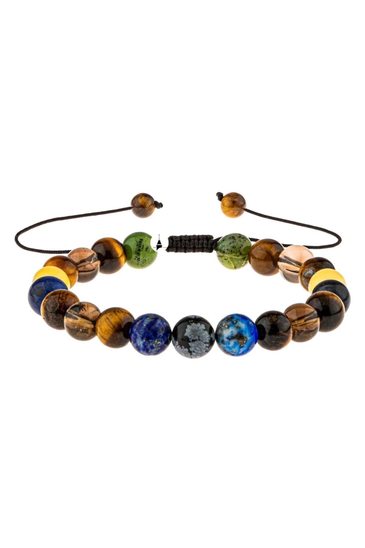 Öğrenci Doğal Taş Bileklik-Karlı Obsidyen-Lapis-Kaplan Gözü-Dumanlı Kuvars-Sodalit-Kalsit-Yeşim