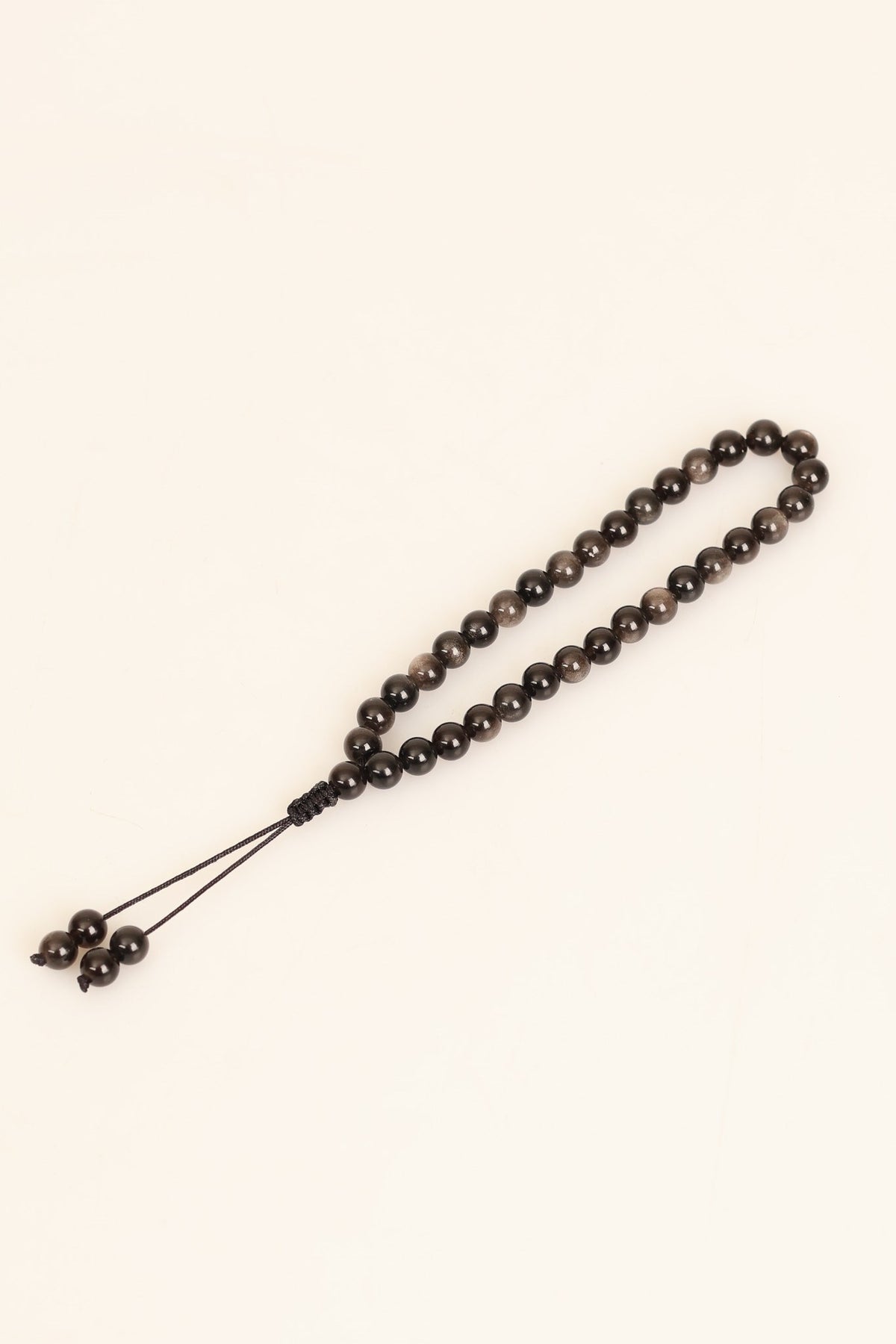 Obsidyen Doğal Taş 6 mm Tesbih & Makrome Bileklik – Uyumlu Set