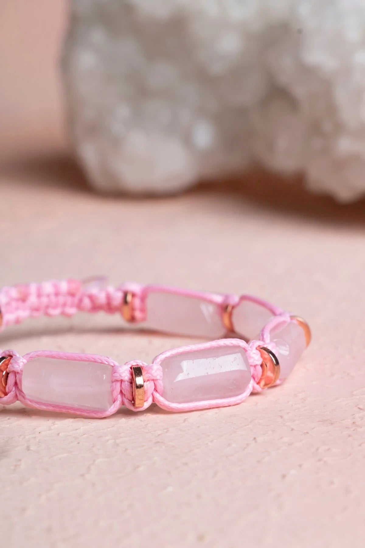 Pembe Kuvars, Hematit Doğal Taş Makrome Bileklik
