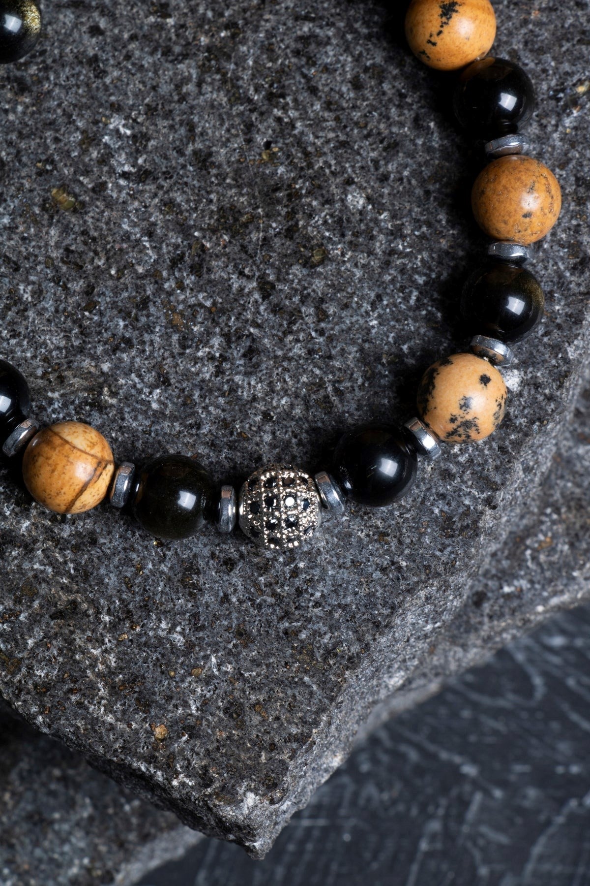 Jasper, Obsidyen, Hematit Doğal Taş Makrome Bileklik