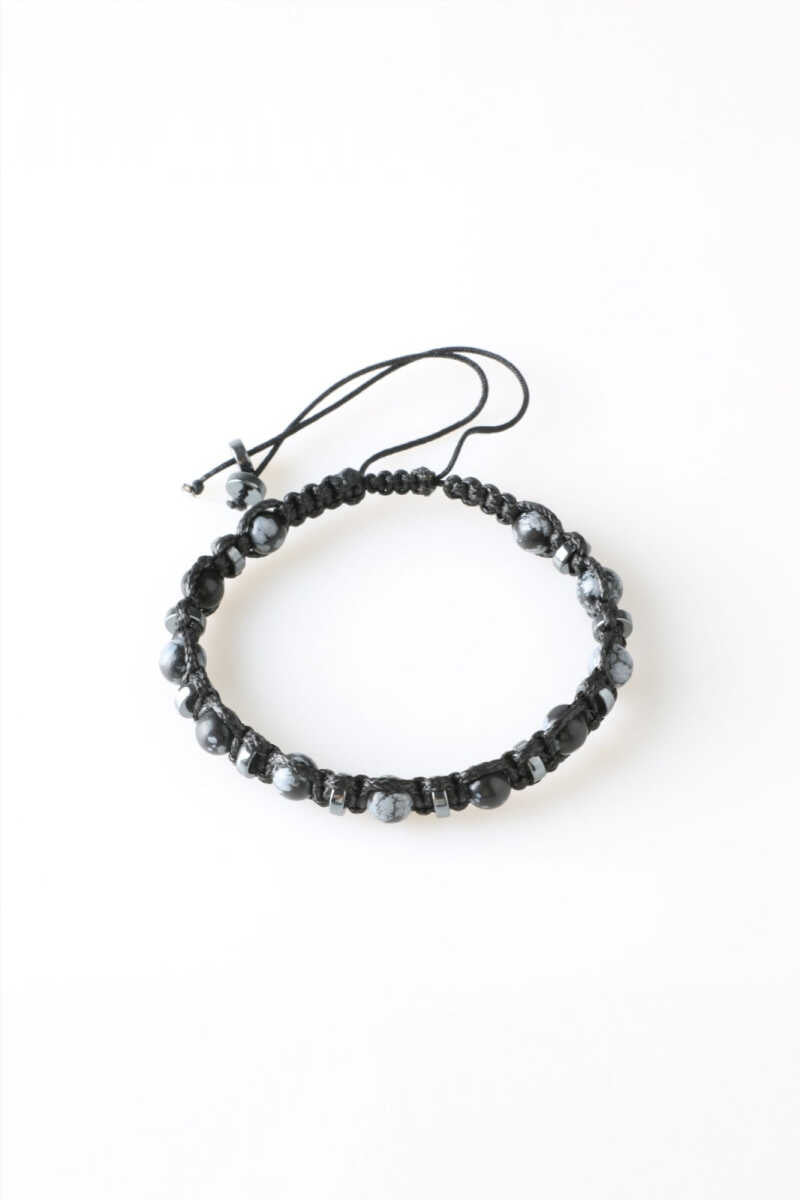 Erkek Bilekliği Orijinal Hakiki Sertifikalı Karlı Obsidyen - Hematit İpli Doğal Taş Bileklik 6mm