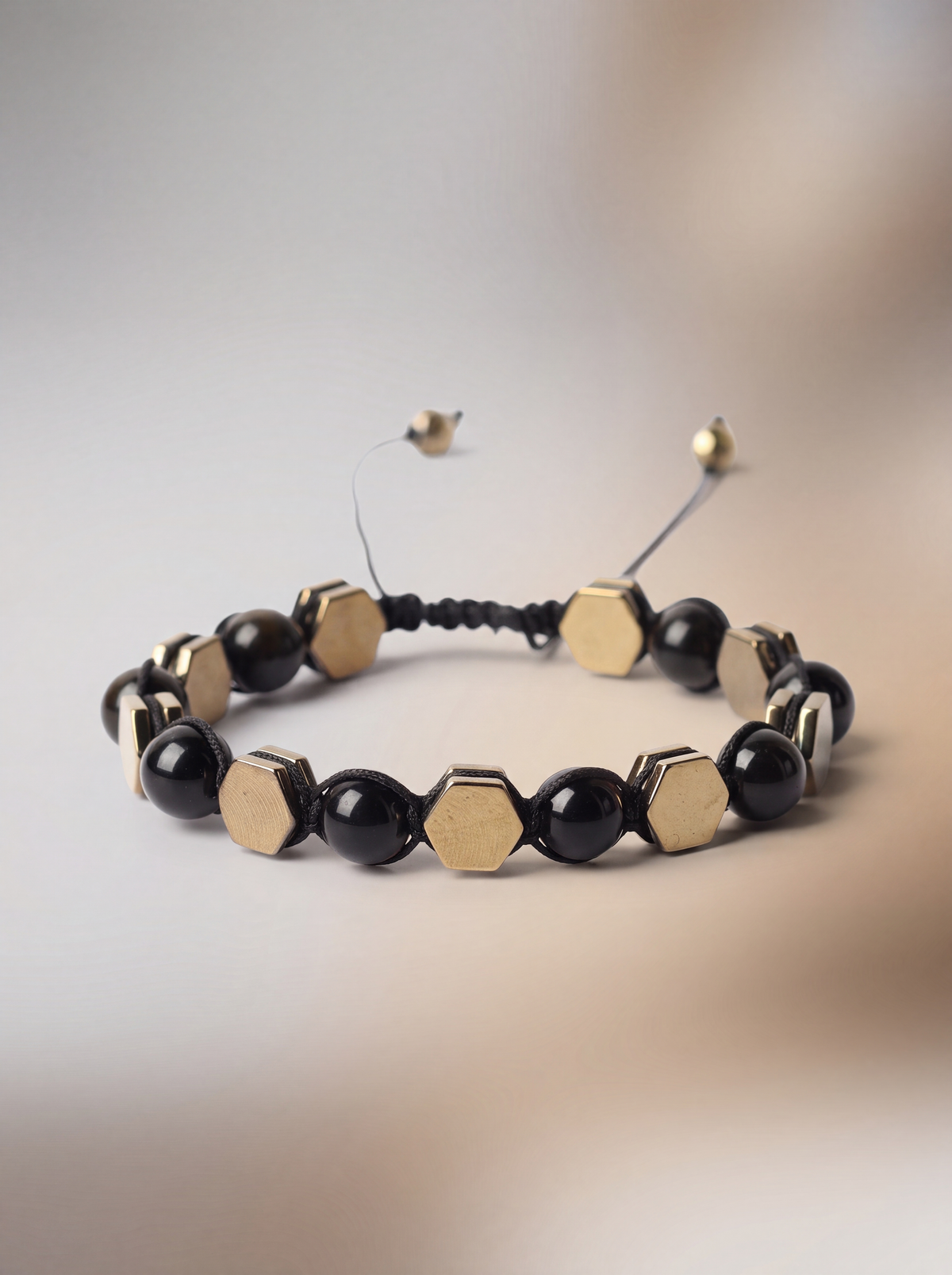 Golden Obsidyen - Hematit Doğal Taş Makrome Bileklik - Seri 2