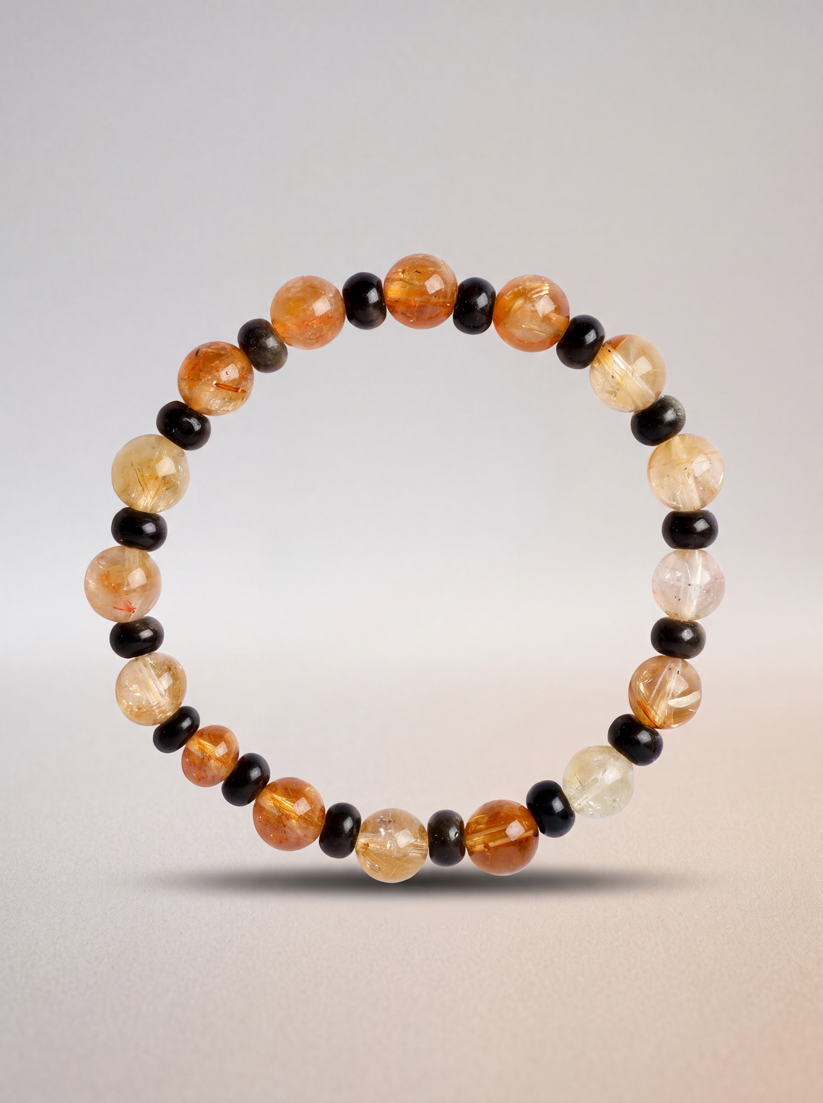 Sitrin - Obsidyen Doğal Taş Bileklik (8 mm)