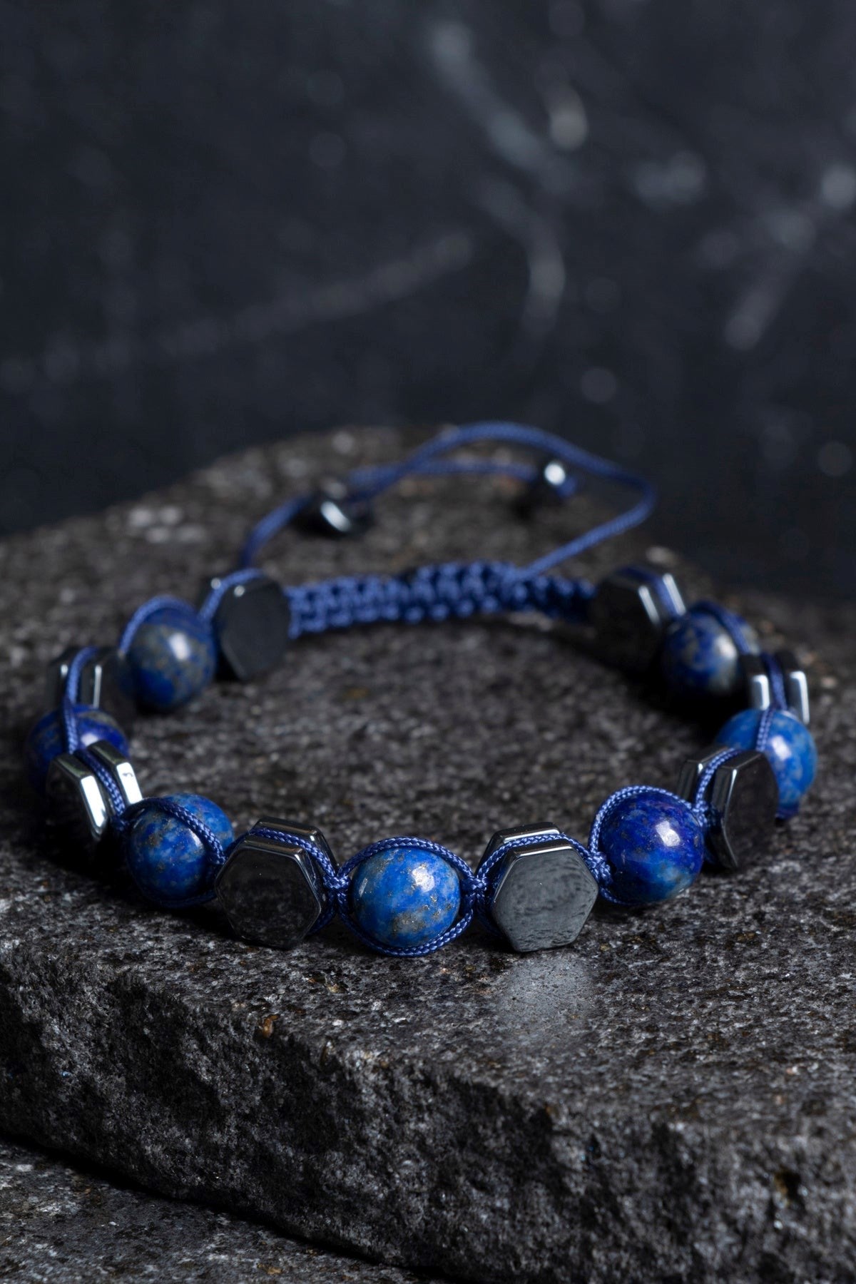 Sertifikalı Lapis Lazuli, Hematit Doğal Taş Makrome Bileklik (SK:360)