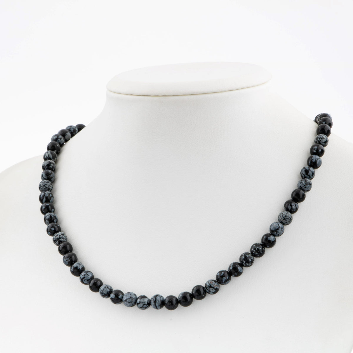 Karlı Obsidyen Doğal Taş Kolye – 6 mm Dizi, Unisex Tasarım