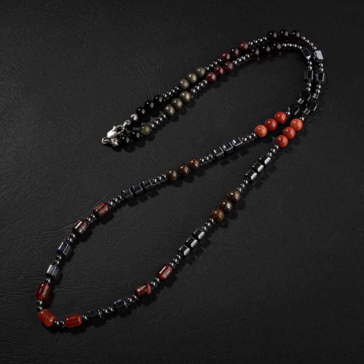 Obsidyen-Pirit-Dumanlı Kuvars-Jasper-Bronzit-Kaplan Gözü-Kırmızı Akik-Lal Taşı-Hematit Doğal Taş Erkek Tasarım Kolye