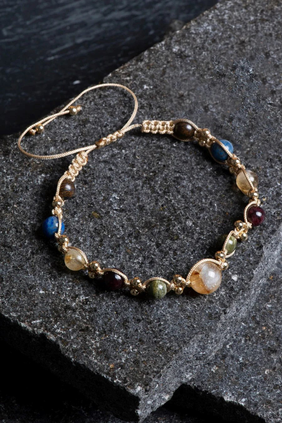 Sertifikalı Doğal Taş Makrome Bileklik-Aslan Burcu