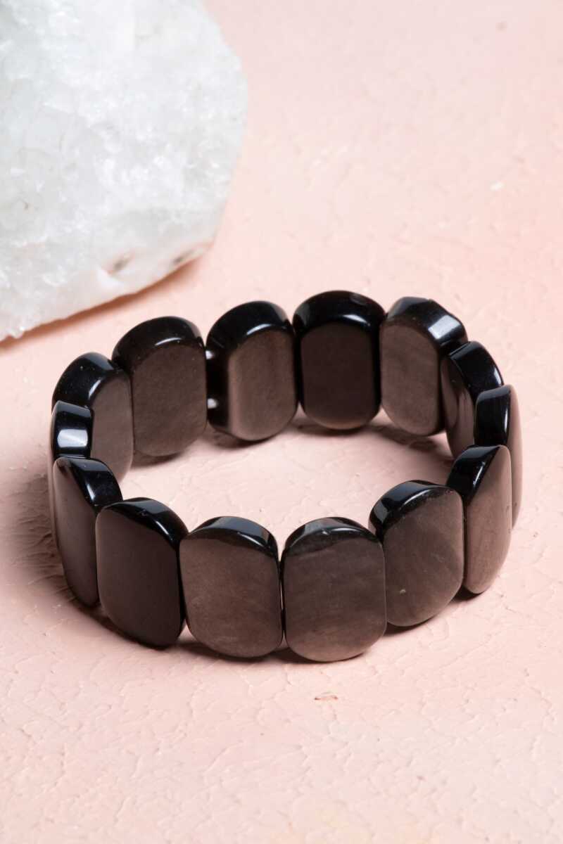 Sertifikalı Obsidyen Geniş Kesim Doğal Taş Bileklik