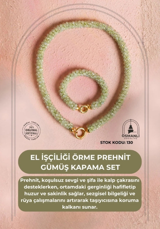 El İşçiliği Örme Prehnit Gümüş Kapama Set (SK:130)