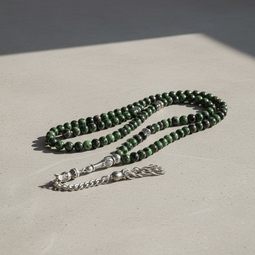 Anyolit (Ruby in Zoisite) Doğal Taş Tesbih – 99’luk / 6 mm