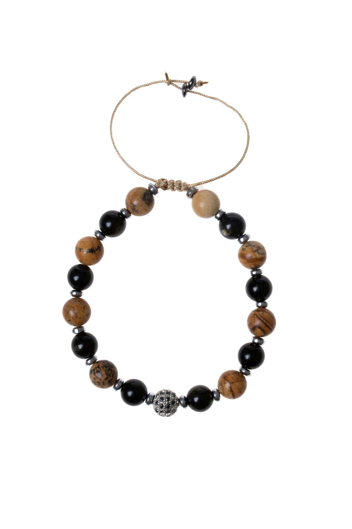 Jasper, Obsidyen, Hematit Doğal Taş Makrome Bileklik