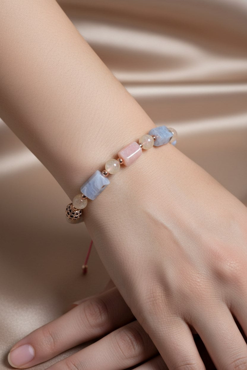Kalsedon, Sitrin ve Opal Doğal Taş Bileklik – Unisex Şık Tasarım