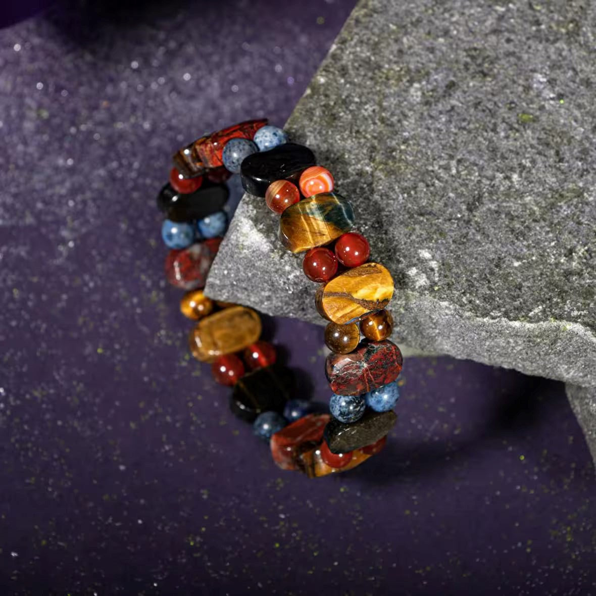 Oğlak Burcu Bileklik Dumanlı Kuvars, Dumortierit, Golden Obsidyen, Jasper, Kaplan Gözü, Kırmızı Akik