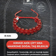 Kırmızı Akik 8mm Çift Sıra Makrome Doğal Taş Bileklik