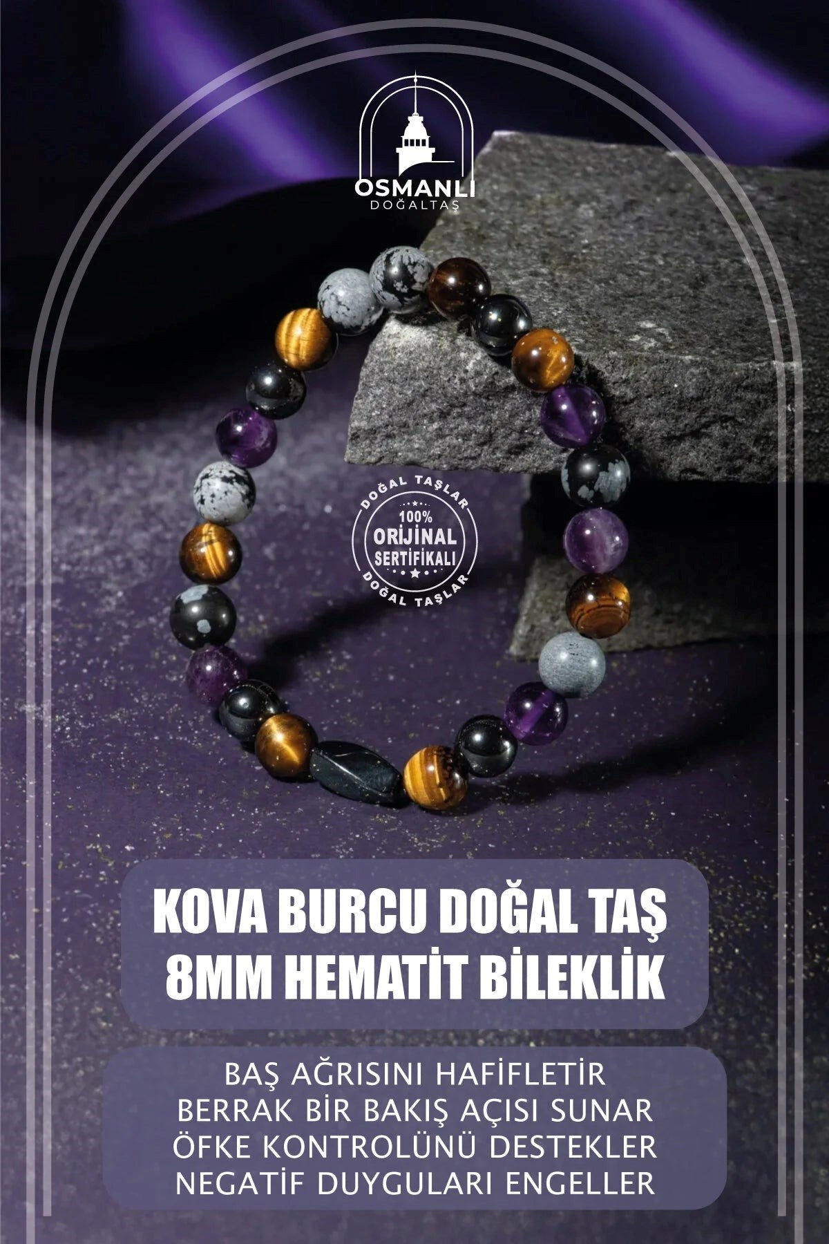 Kova Burcu Bileklik Ametist, Golden Obsidyen, İspanyol Varisit, Kaplan Gözü