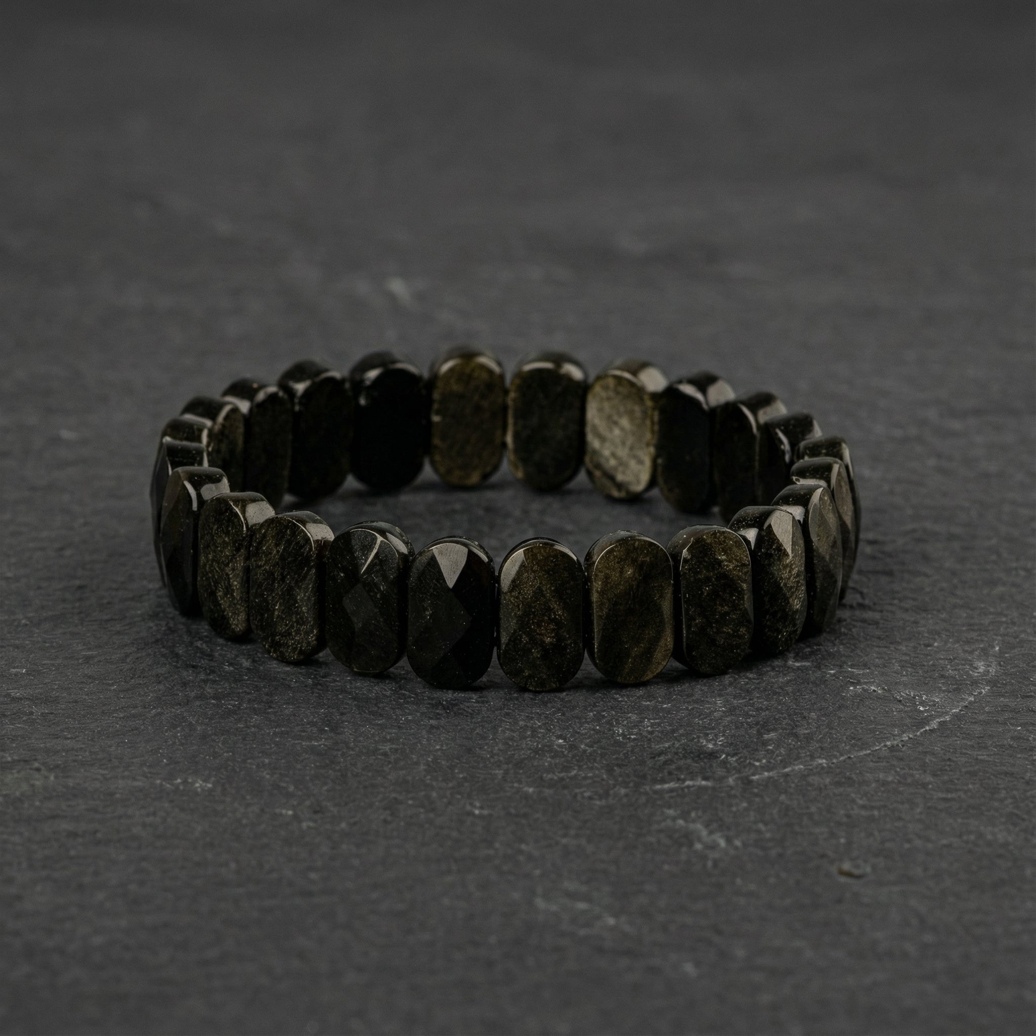 Obsidyen Doğal Taş Geniş Kesim Bileklik (Rolex Stil)