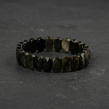 Obsidyen Doğal Taş Geniş Kesim Bileklik (Rolex Stil)