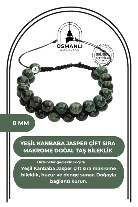 Yeşil Kanbaba Jasper 8mm Çift Sıra Makrome Doğal Taş Bileklik