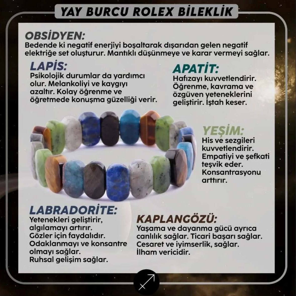 Yay Burcu Roleks Doğal Taş Bileklik (SK:348)