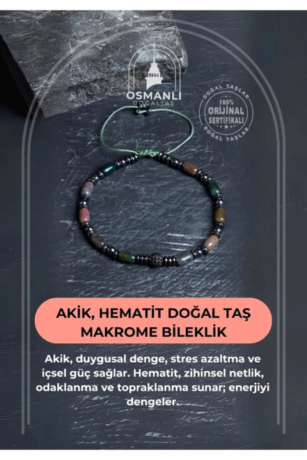 Akik, Hematit Doğal Taş Makrome Bileklik