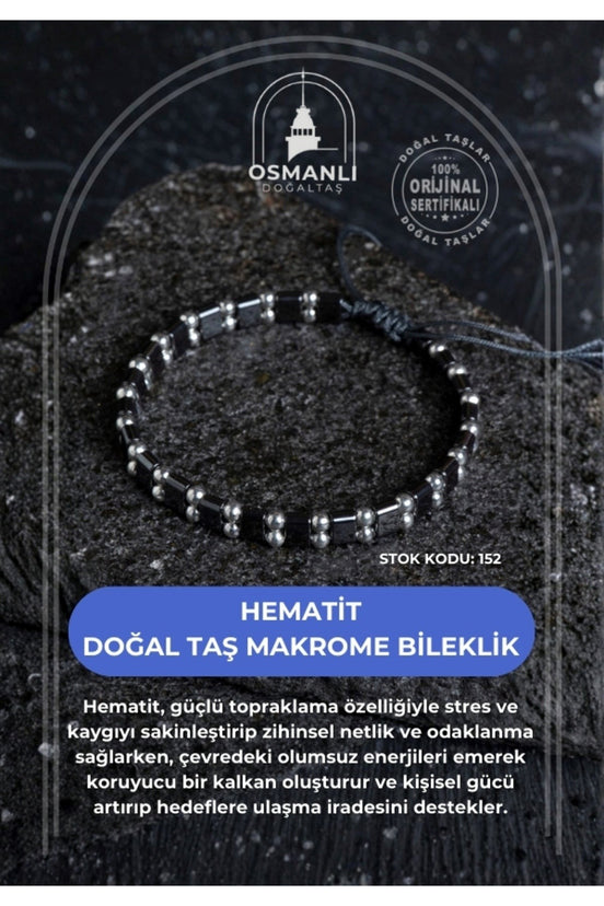 Sertifikalı Hematit Doğal Taş Makrome Bileklik (SK:152)