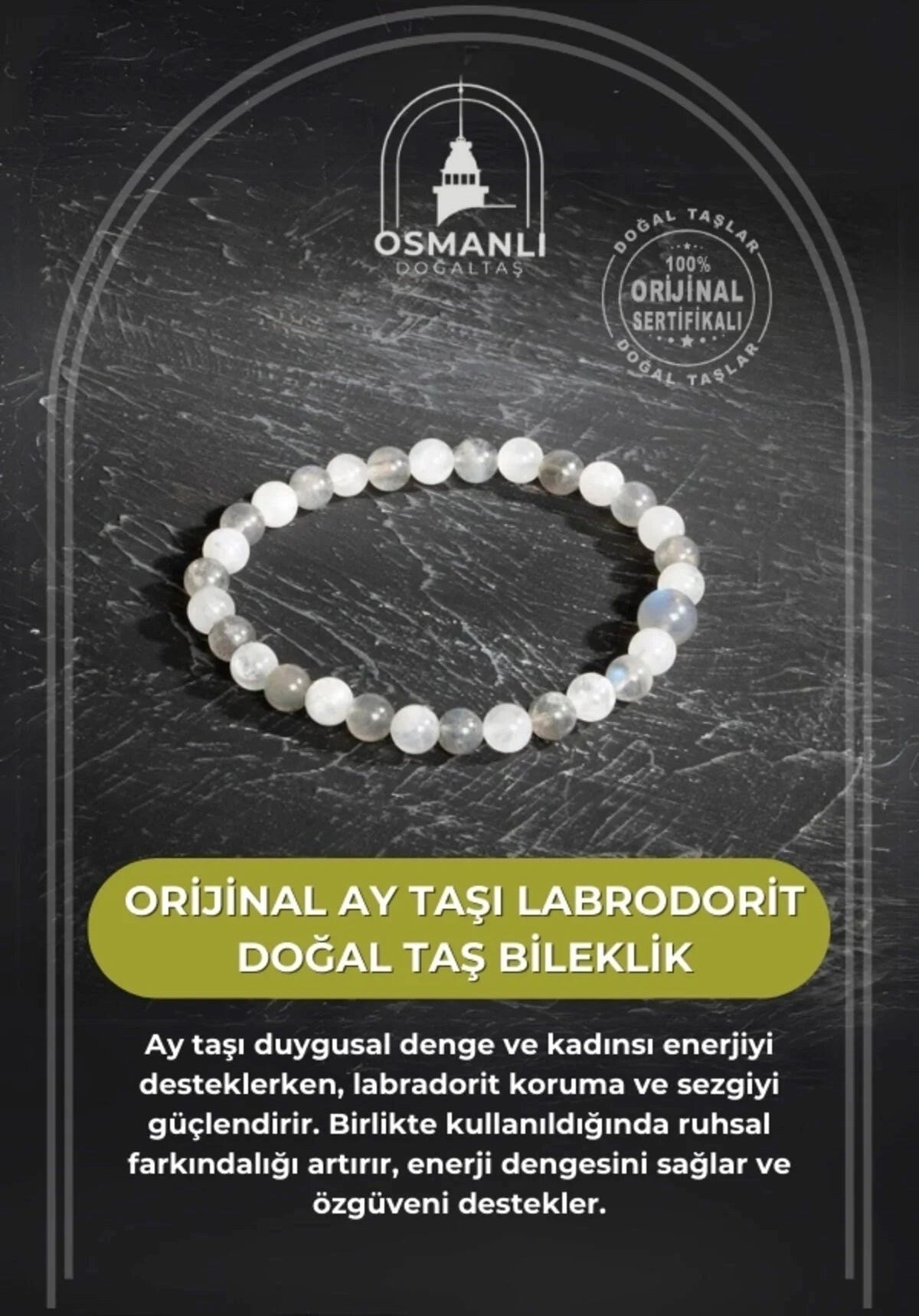 Sertifikalı Orijinal Ay Taşı Labrodorit Doğal Taş Bileklik