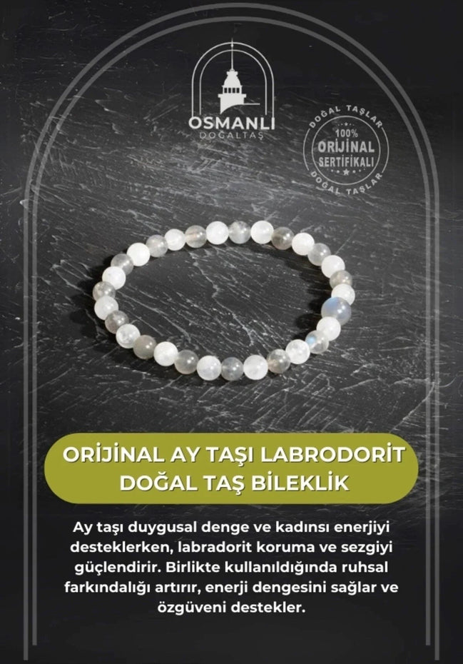 Sertifikalı Orijinal Ay Taşı Labrodorit Doğal Taş Bileklik