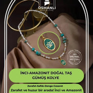 İnci-Amazonit Doğal Taş Gümüş Kolye