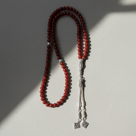 Kırmızı Akik Doğal Taş Tesbih – 99’luk / 6 mm