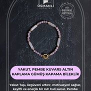 Sertifikalı Yakut, Pembe Kuvars Altın Kaplama Gümüş Kapama Bileklik