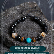 Turkuaz (Firuze) - Kaplan Gözü - Sitrin Doğal Taş Öfke Kontrol Bilekliği S.K: 045