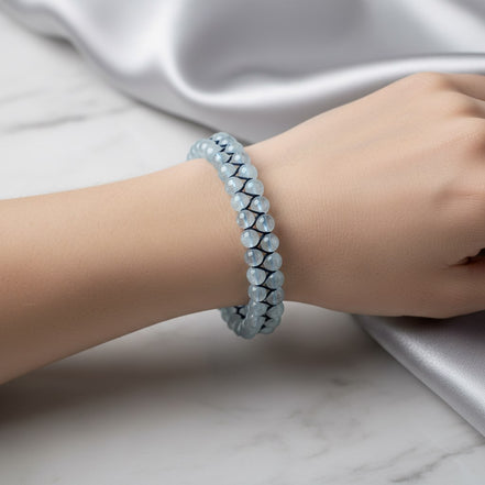 Akuamarin 4 mm Çift Sıra Doğal Taş Bileklik – Unisex El İşçiliği