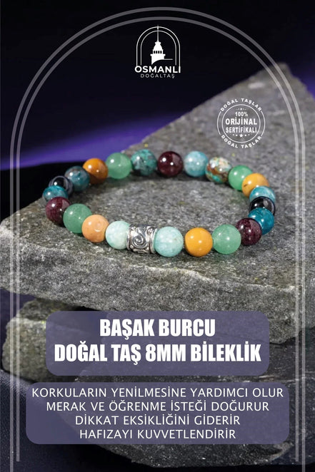 Başak Burcu Bileklik Amazonit, Bordo Granat Lal, Jasper, Krizokol, Mavi Apatit, Siyah Göz Akik, Yeşil Aventurin