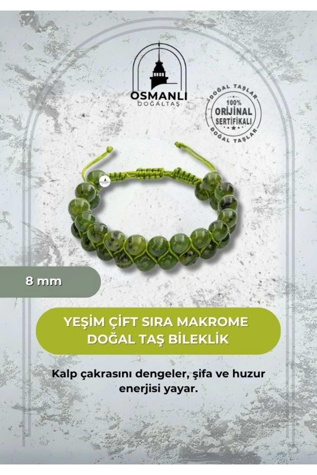 Yeşim 8mm Çift Sıra Makrome Doğal Taş Bileklik