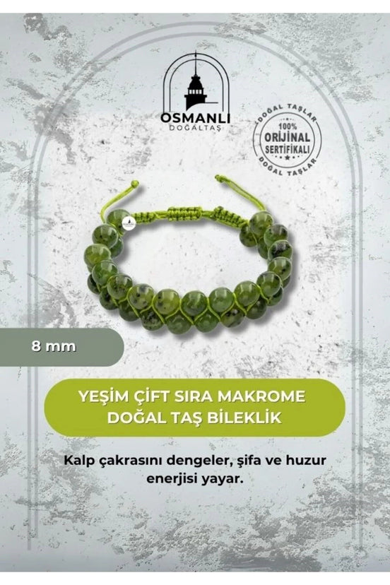 Yeşim 8mm Çift Sıra Makrome Doğal Taş Bileklik