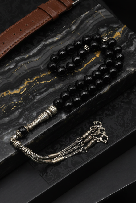 Oniks Doğal Taş Tesbih – 8 mm Fasetli Küre Kesim